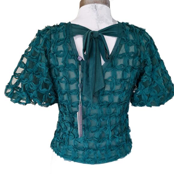 NEW Anthropologie Sarah Hann Karla Textured Green Top Size XS Green - Picture 4 of 9